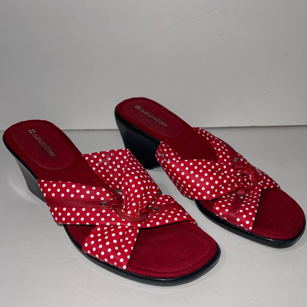 Naturalizer red with white polka dots with wedge heel size 8